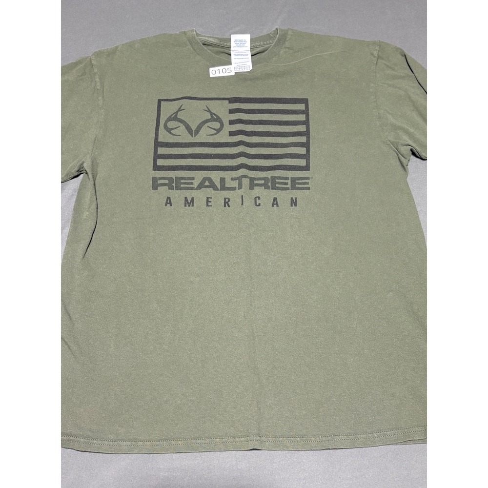 Realtree American Flag Graphic Tee Mens Large Olive Green Short Sleeve T-Shirt